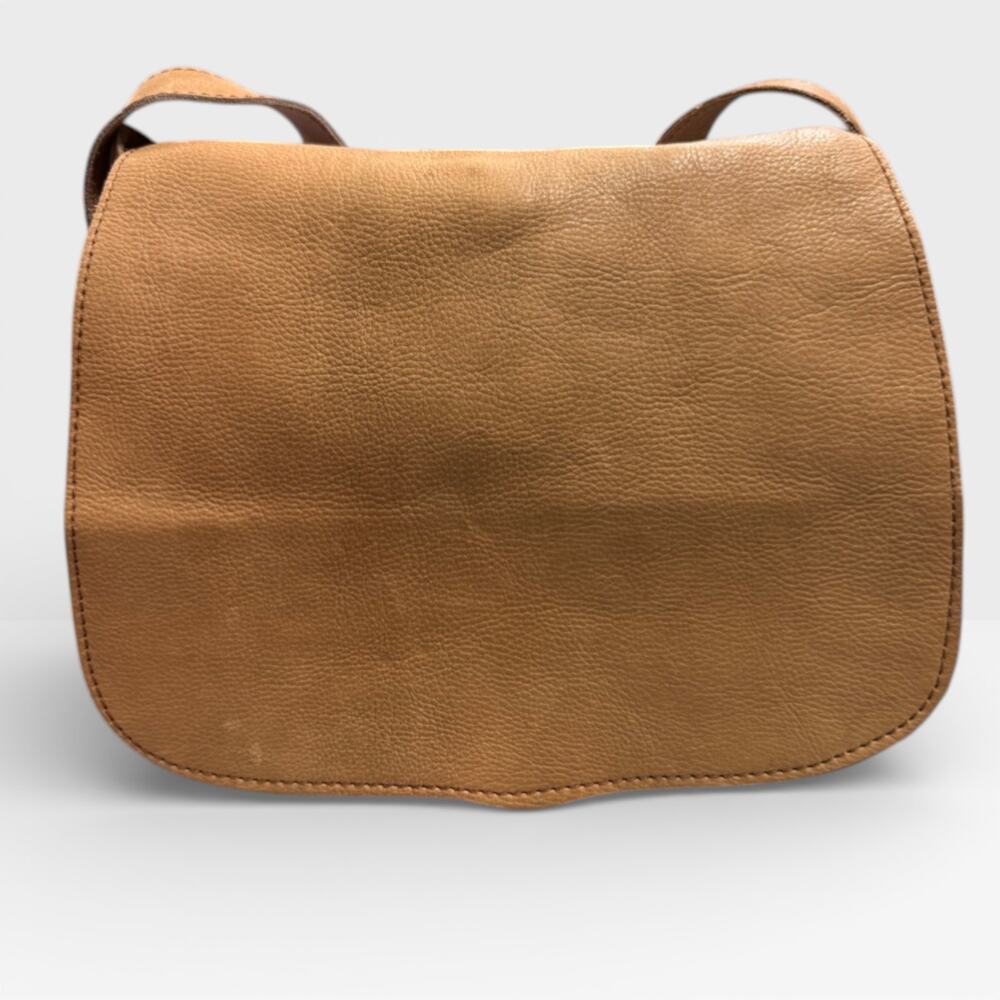 Vintage 1970s 1980s Genuine Leather Bag Purse Tan Flap Shoulder